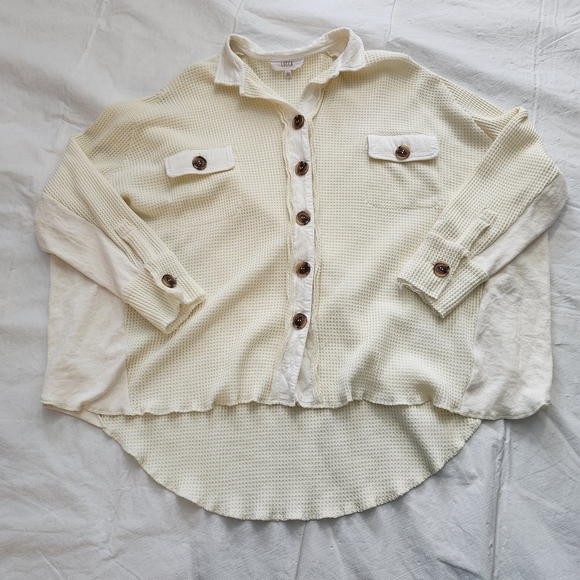 Lucca Size Large Cream Button-Up Women's Cardigan - Picture 3 of 7